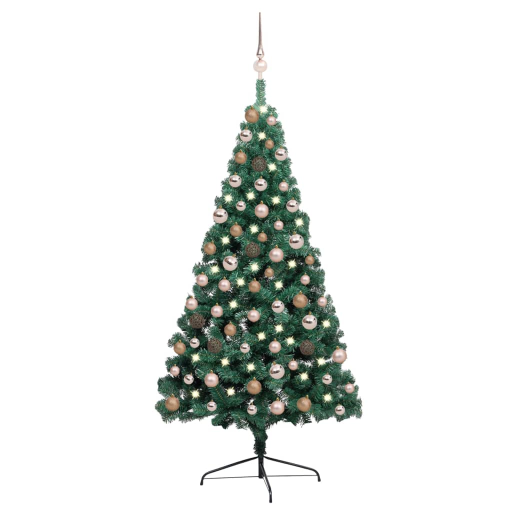 vidaXL Umelý vianočný pol stromček s LED a sadou gulí zelený 150 cm 