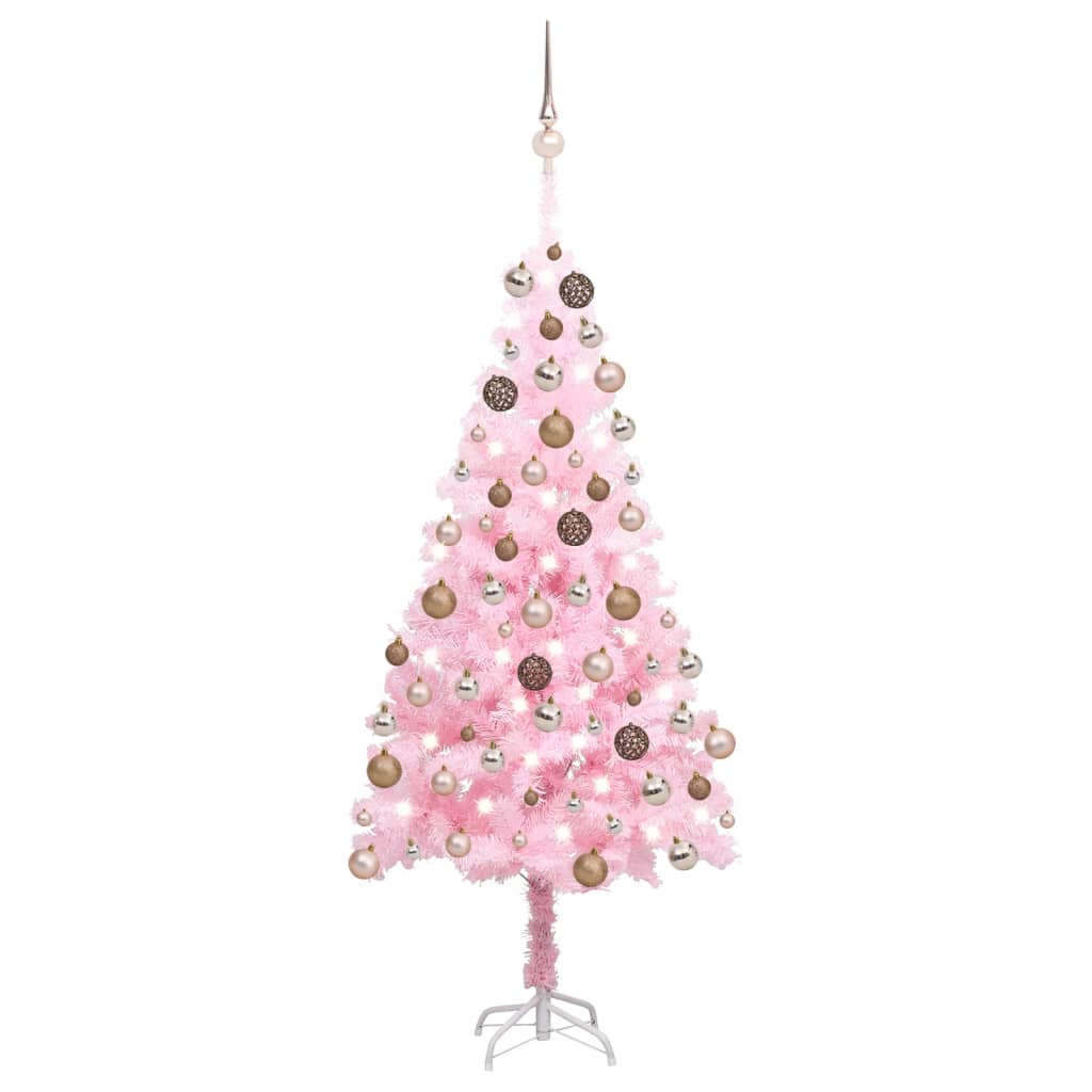 vidaXL Umelý vianočný stromček s LED a sadou gulí ružový 150 cm PVC 