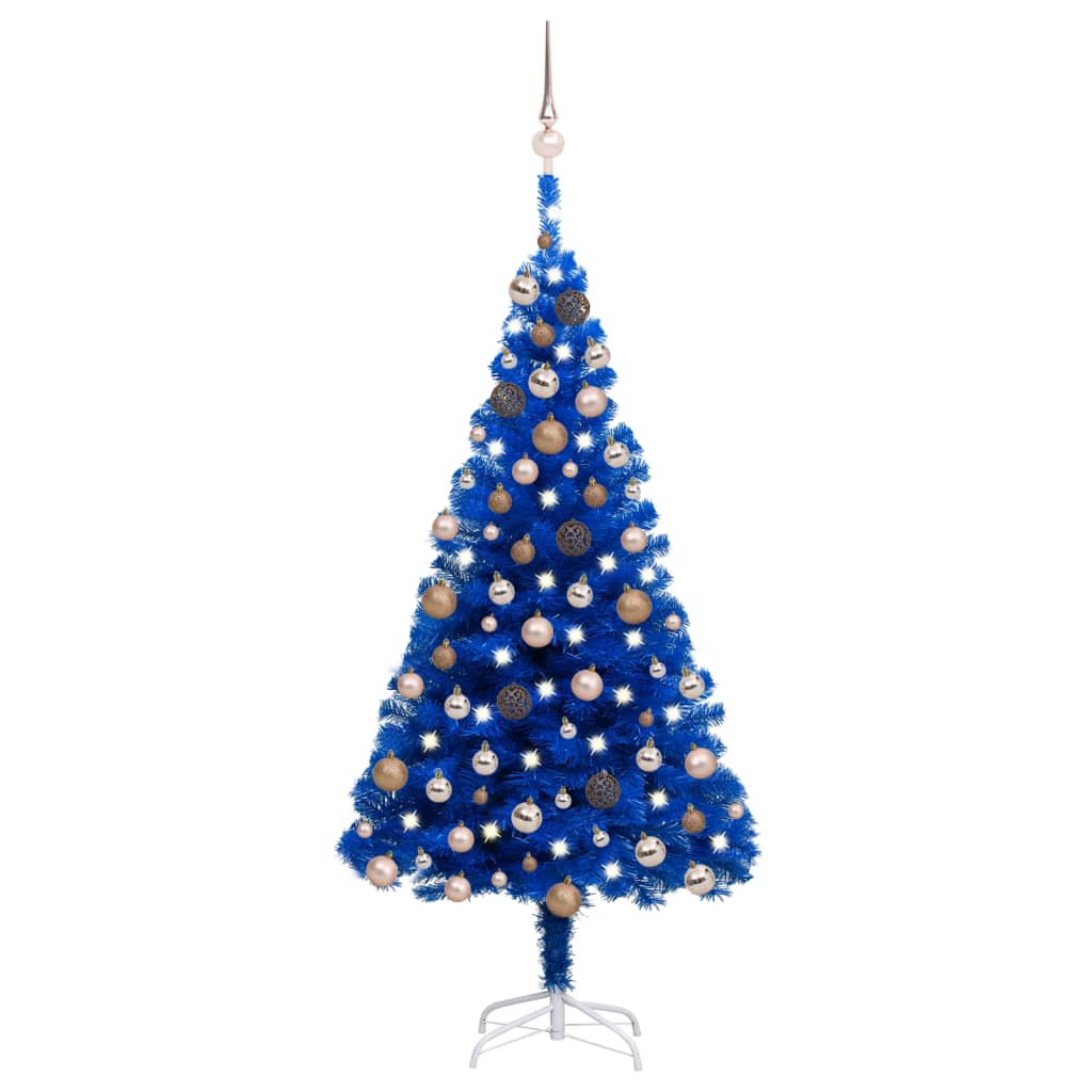 vidaXL Umelý vianočný stromček s LED a súpravou gulí modrý 150 cm PVC 