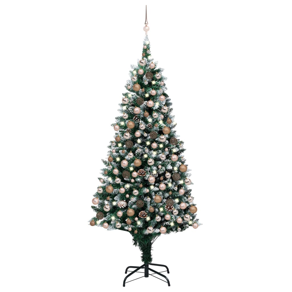 vidaXL Umelý vianočný stromček s LED, súpravou gulí a šiškami 210 cm 