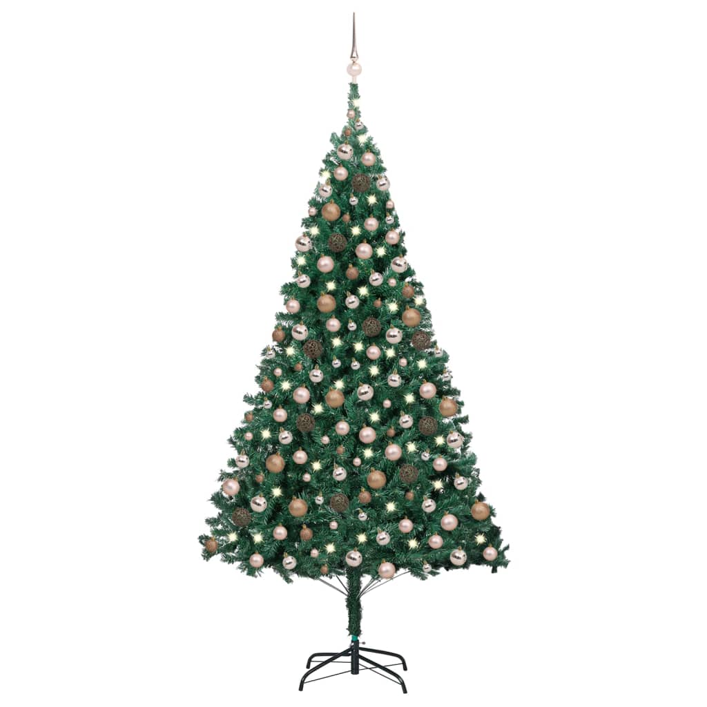 vidaXL Umelý vianočný stromček s LED a súpravou gulí 240 cm zelený 