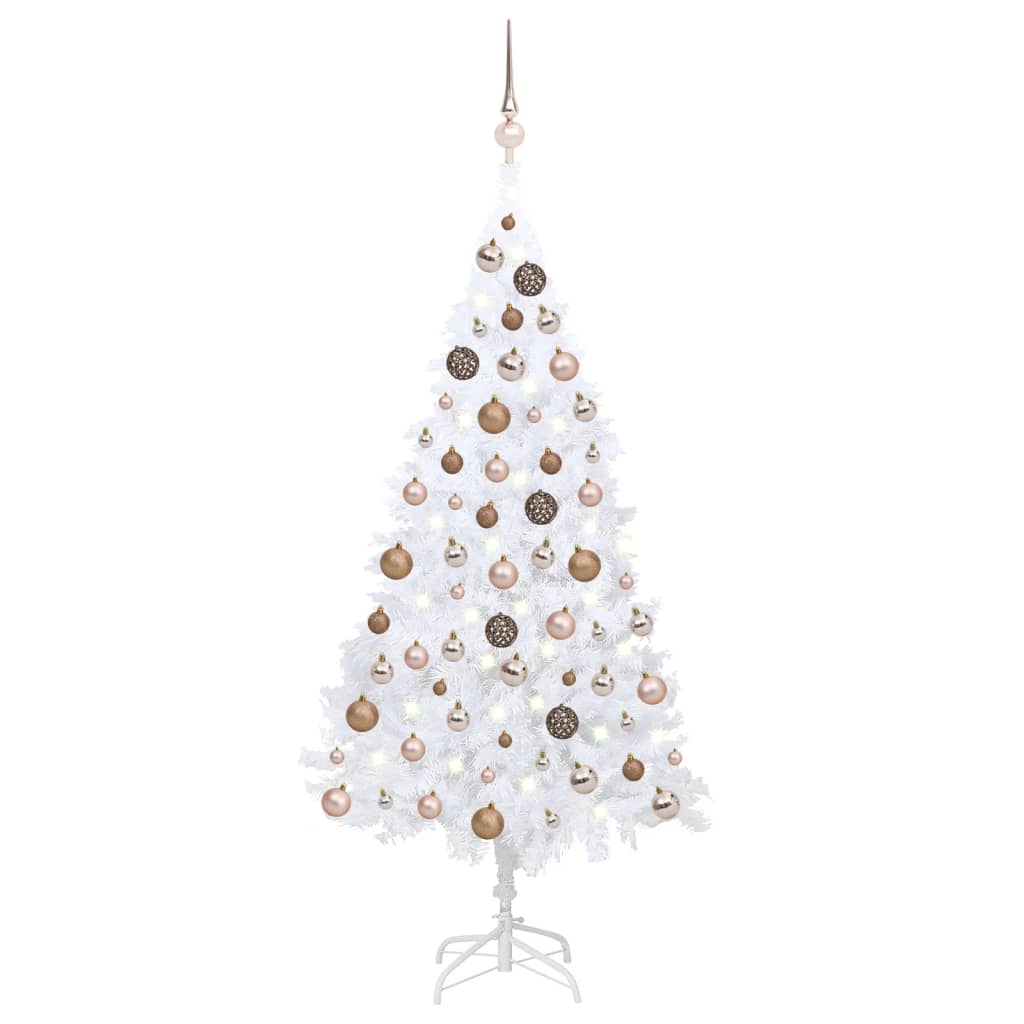 vidaXL Umelý vianočný stromček s LED a súpravou gulí biely 120 cm PVC 