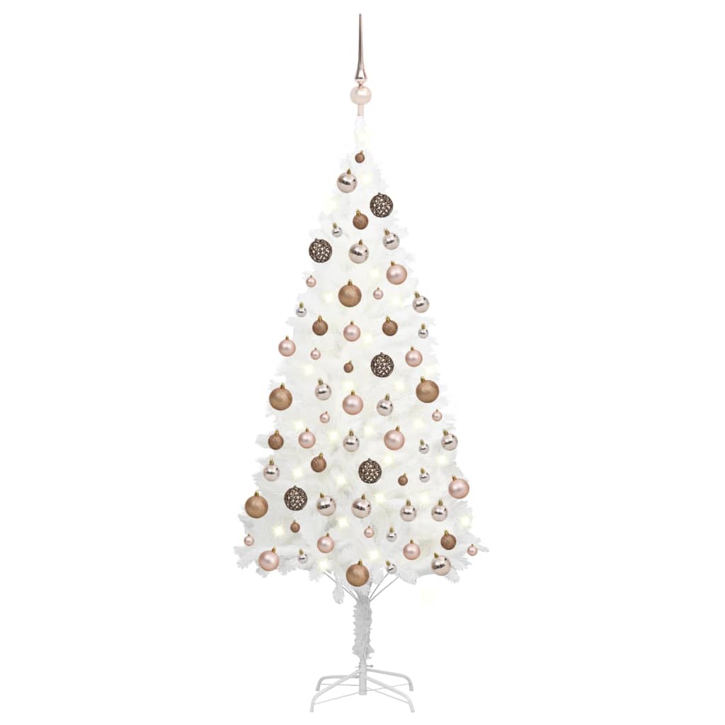 vidaXL Umelý vianočný stromček s LED so súpravou gulí biely 120 cm 