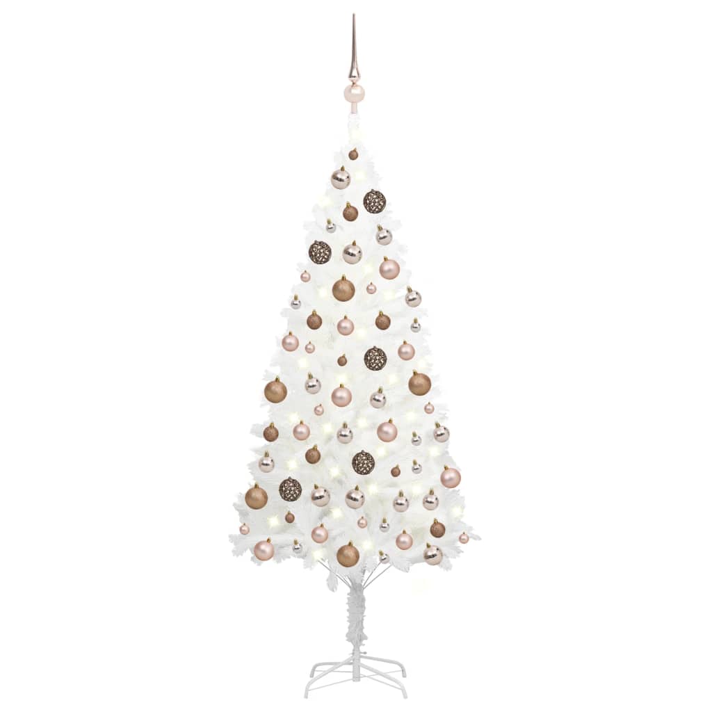 vidaXL Umelý vianočný stromček s LED so súpravou gulí biely 150 cm 