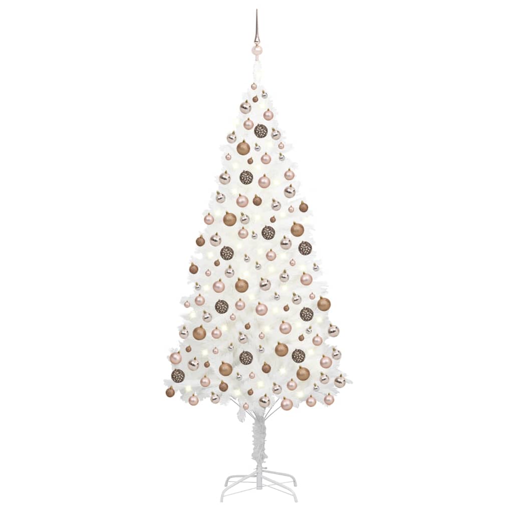vidaXL Umelý vianočný stromček s LED a súpravou gulí biely 210 cm 