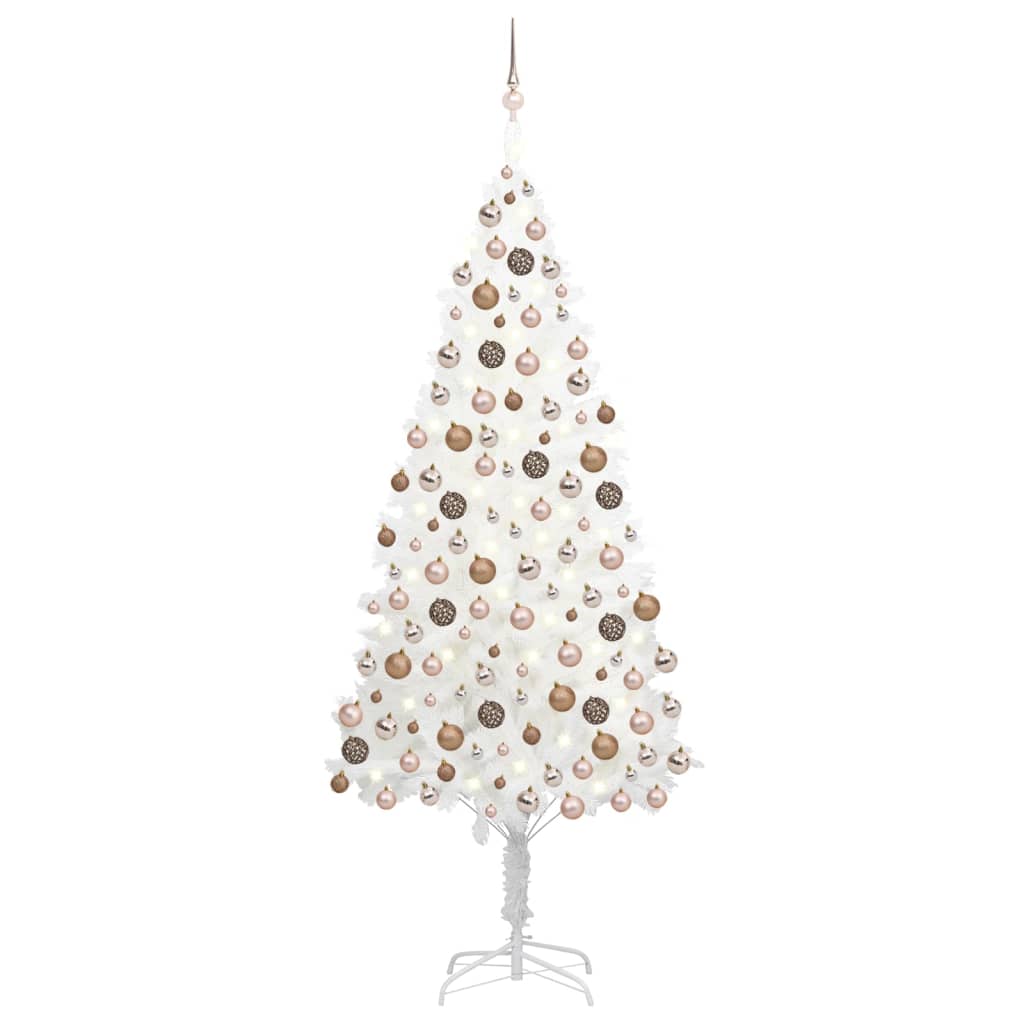 vidaXL Umelý vianočný stromček s LED a súpravou gulí biely 240 cm 