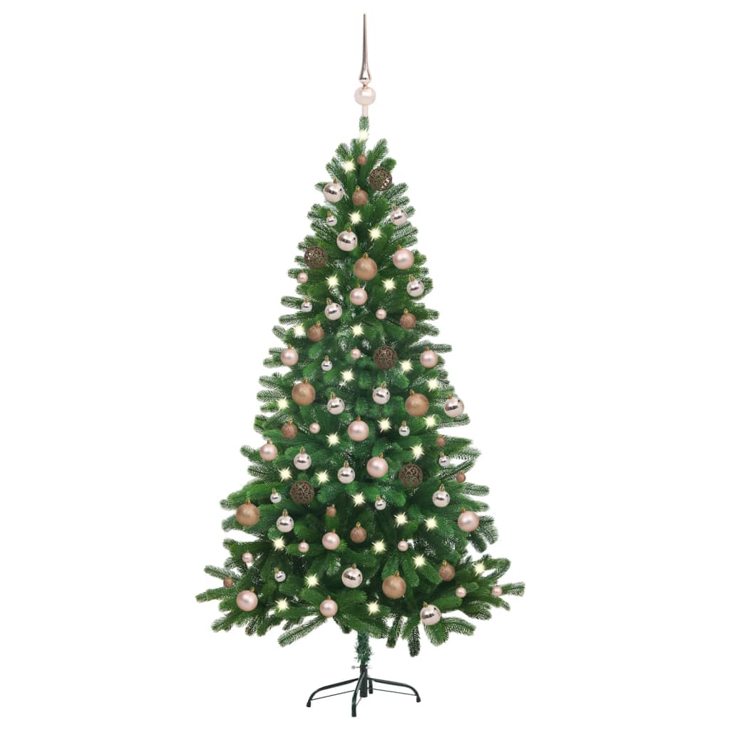 vidaXL Umelý vianočný stromček s LED a súpravou gulí 150 cm zelený