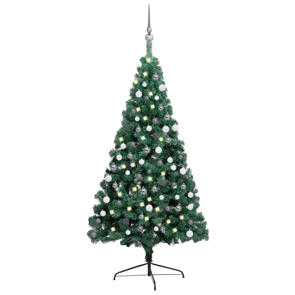 vidaXL Umelý vianočný polovičný stromček s LED a guľami zelený 150cm 