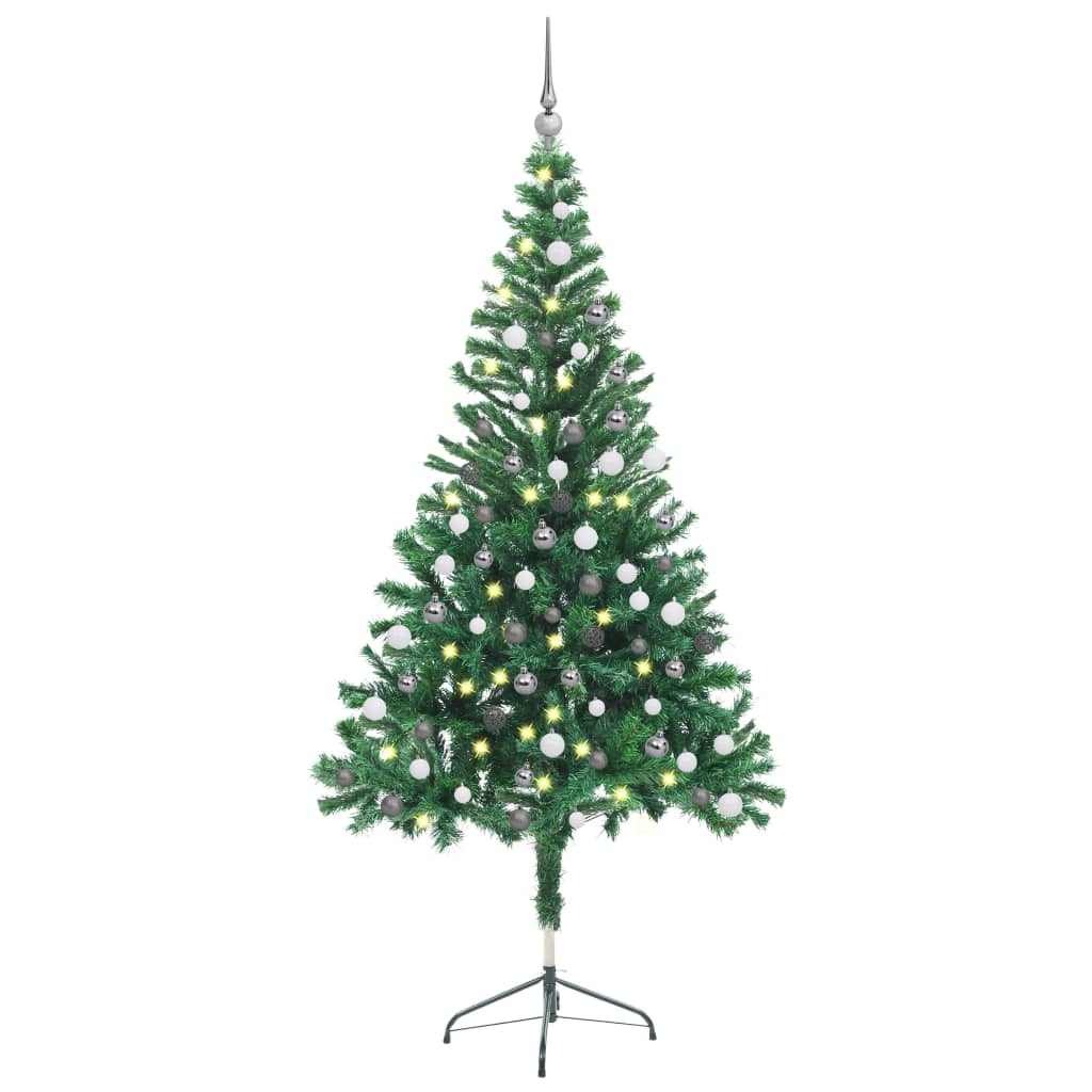 vidaXL Umelý vianočný stromček s LED a sadou gulí 150 cm 380 vetvičiek