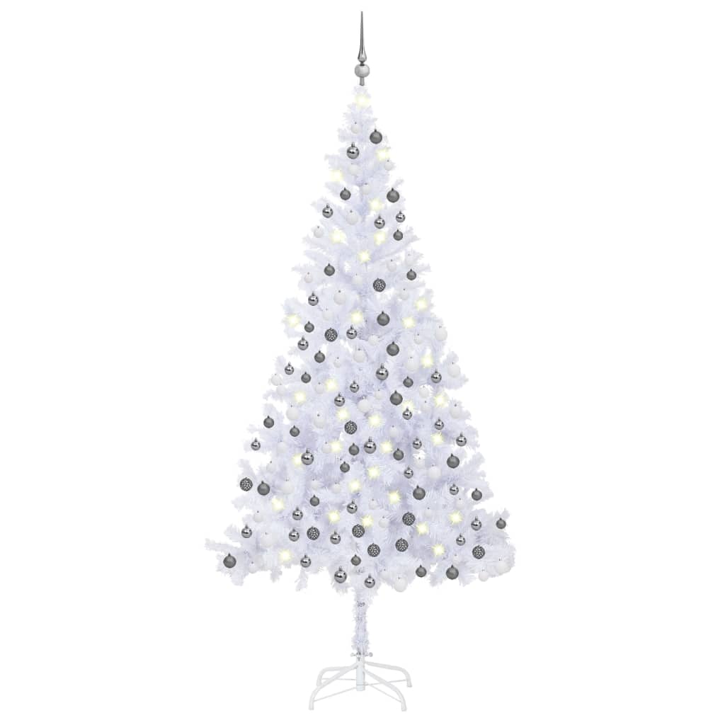 vidaXL Umelý vianočný stromček s LED a súpravou gulí L 240 cm biely 