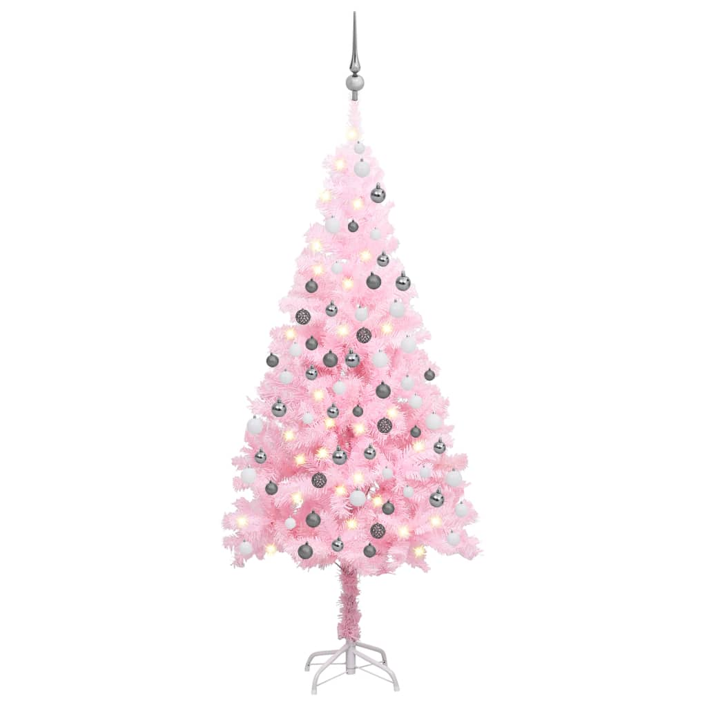 vidaXL Umelý vianočný stromček s LED a sadou gulí ružový 120 cm PVC 