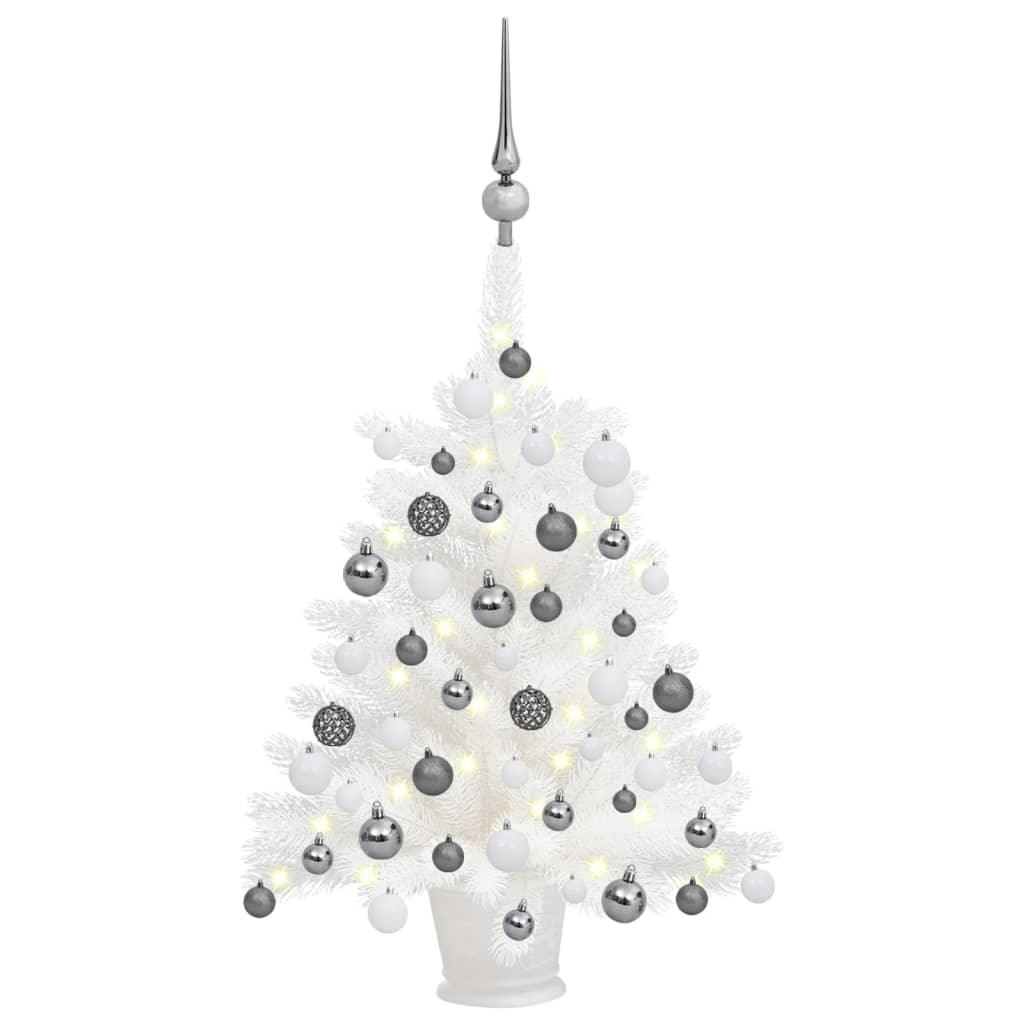 vidaXL Umelý vianočný stromček s LED a súpravou gulí biely 65 cm