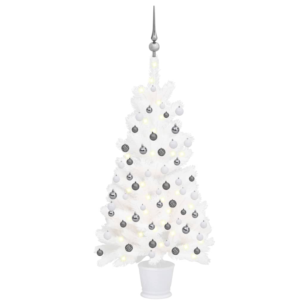 vidaXL Umelý vianočný stromček s LED a súpravou gulí biely 90 cm