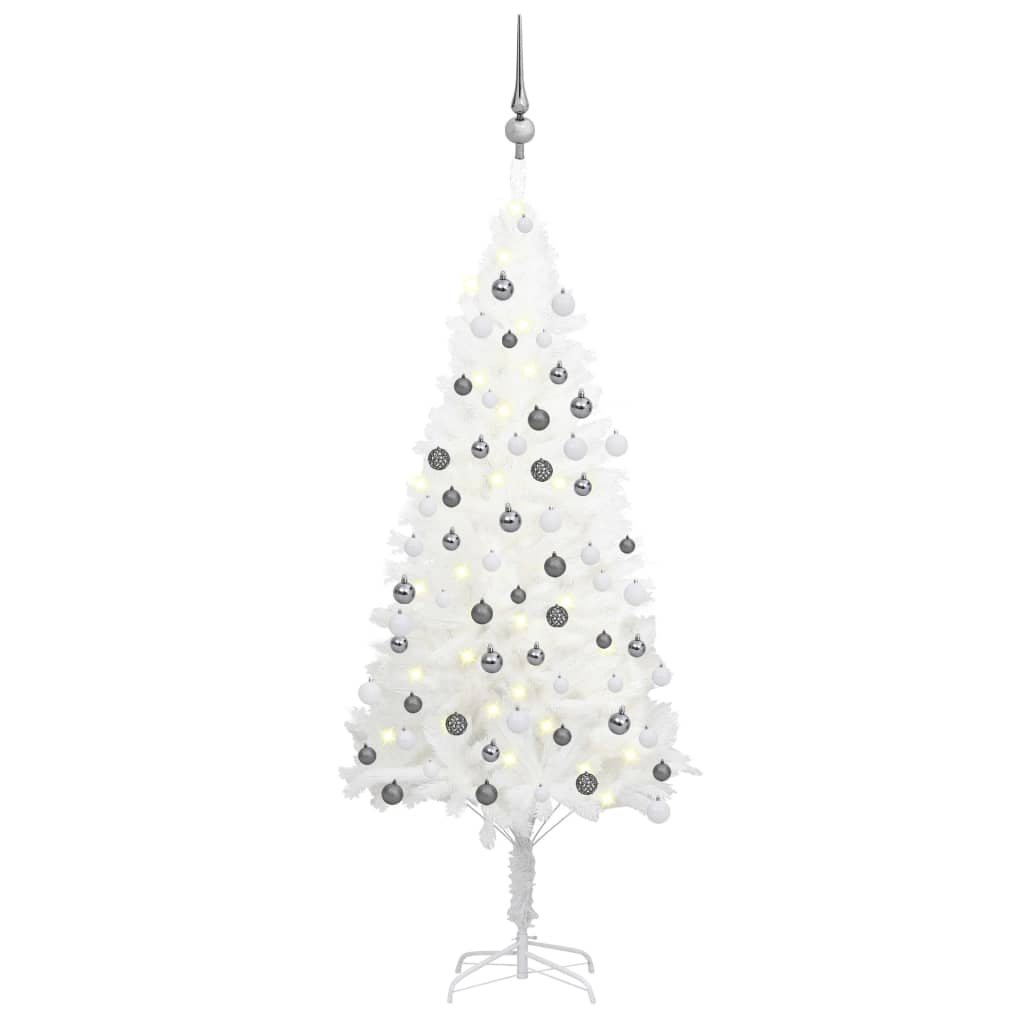 vidaXL Umelý vianočný stromček s LED a súpravou gulí biely 120 cm