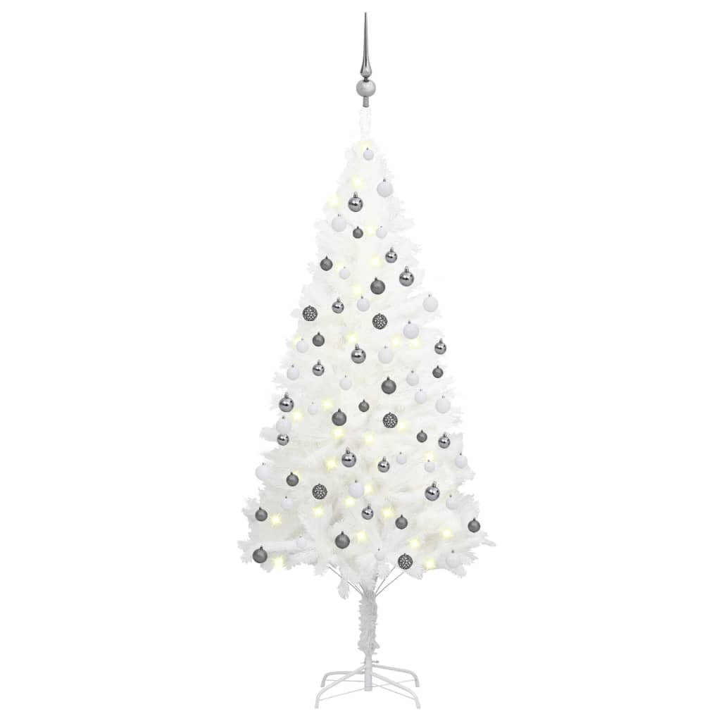 vidaXL Umelý vianočný stromček s LED so súpravou gulí biely 150 cm