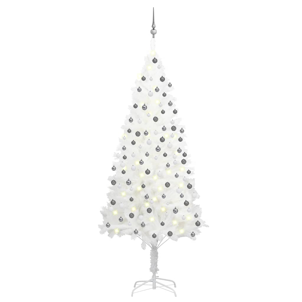 vidaXL Umelý vianočný stromček s LED a súpravou gulí biely 210 cm