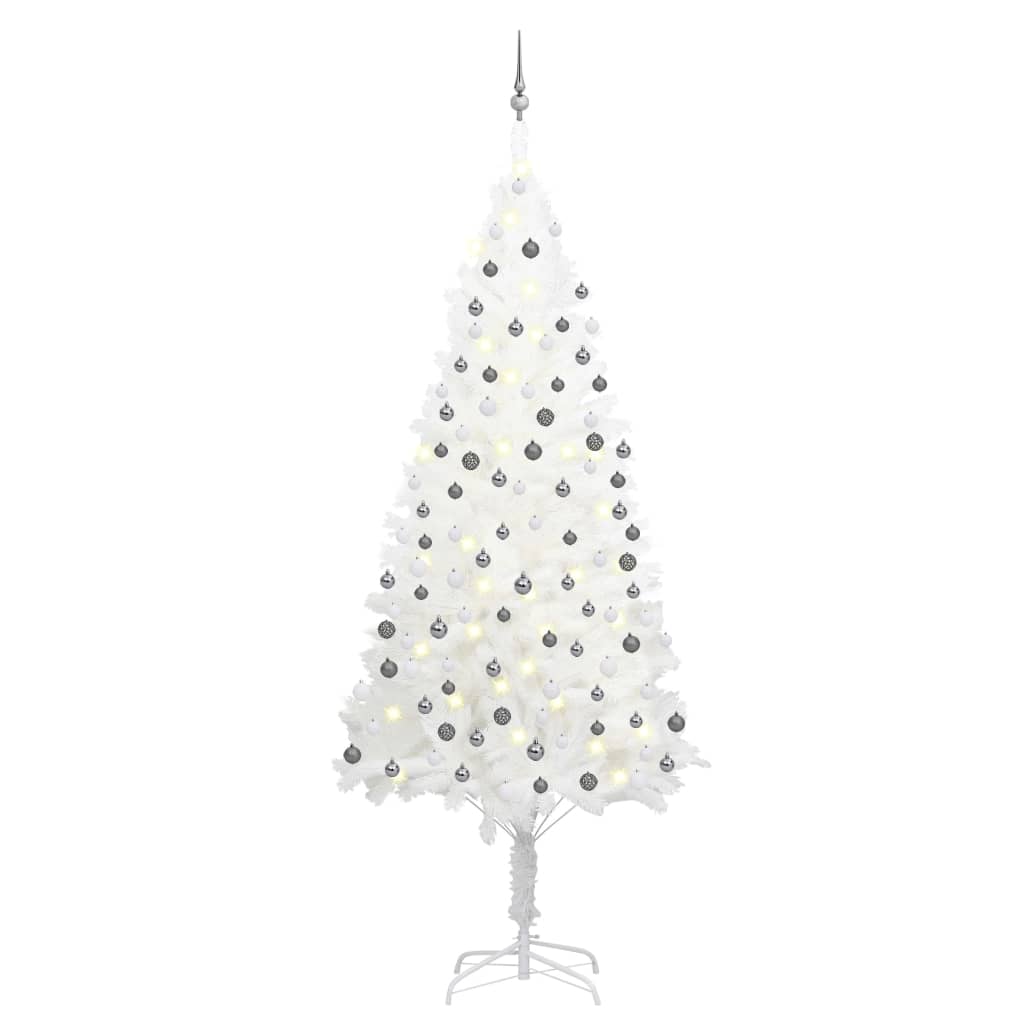 vidaXL Umelý vianočný stromček s LED a súpravou gulí biely 240 cm