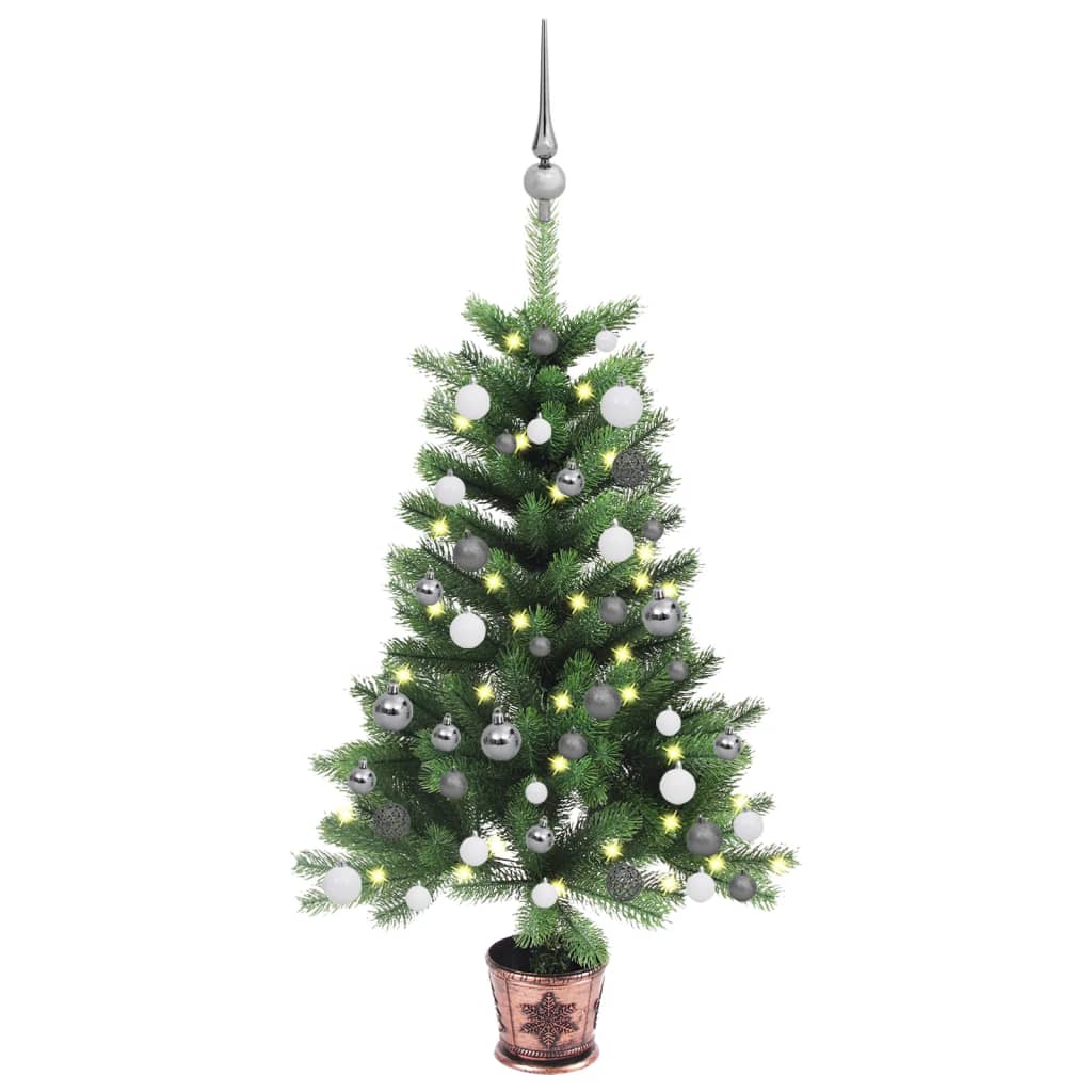 vidaXL Umelý vianočný stromček s LED a súpravou gulí 65 cm zelený