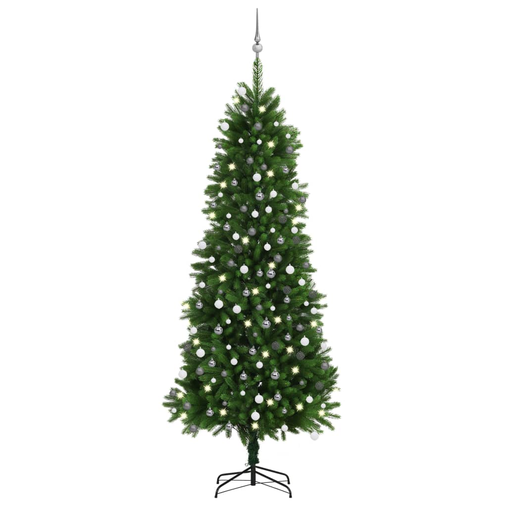 vidaXL Umelý vianočný stromček s LED a súprava gulí 240 cm zelený