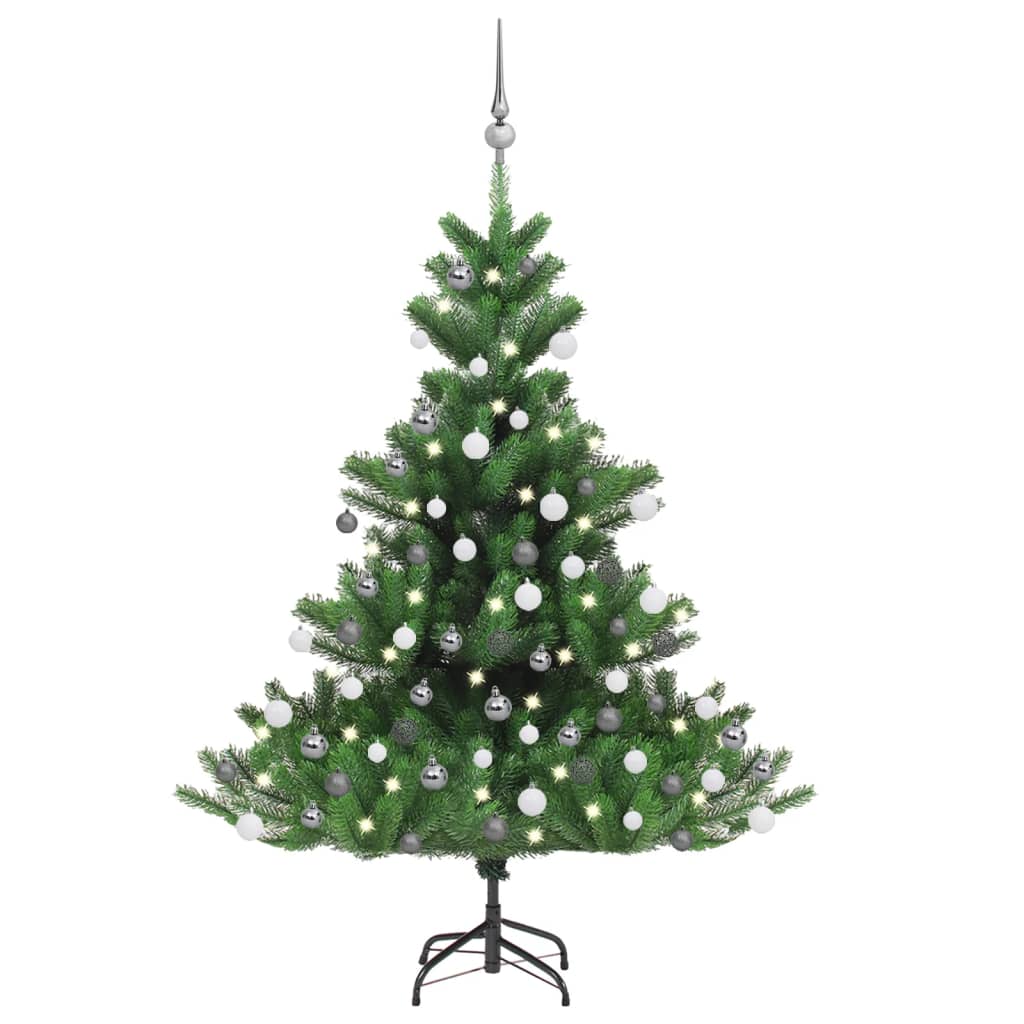 vidaXL Umelý vianočný stromček jedľa Nordmann LED a gule zelený 120 cm