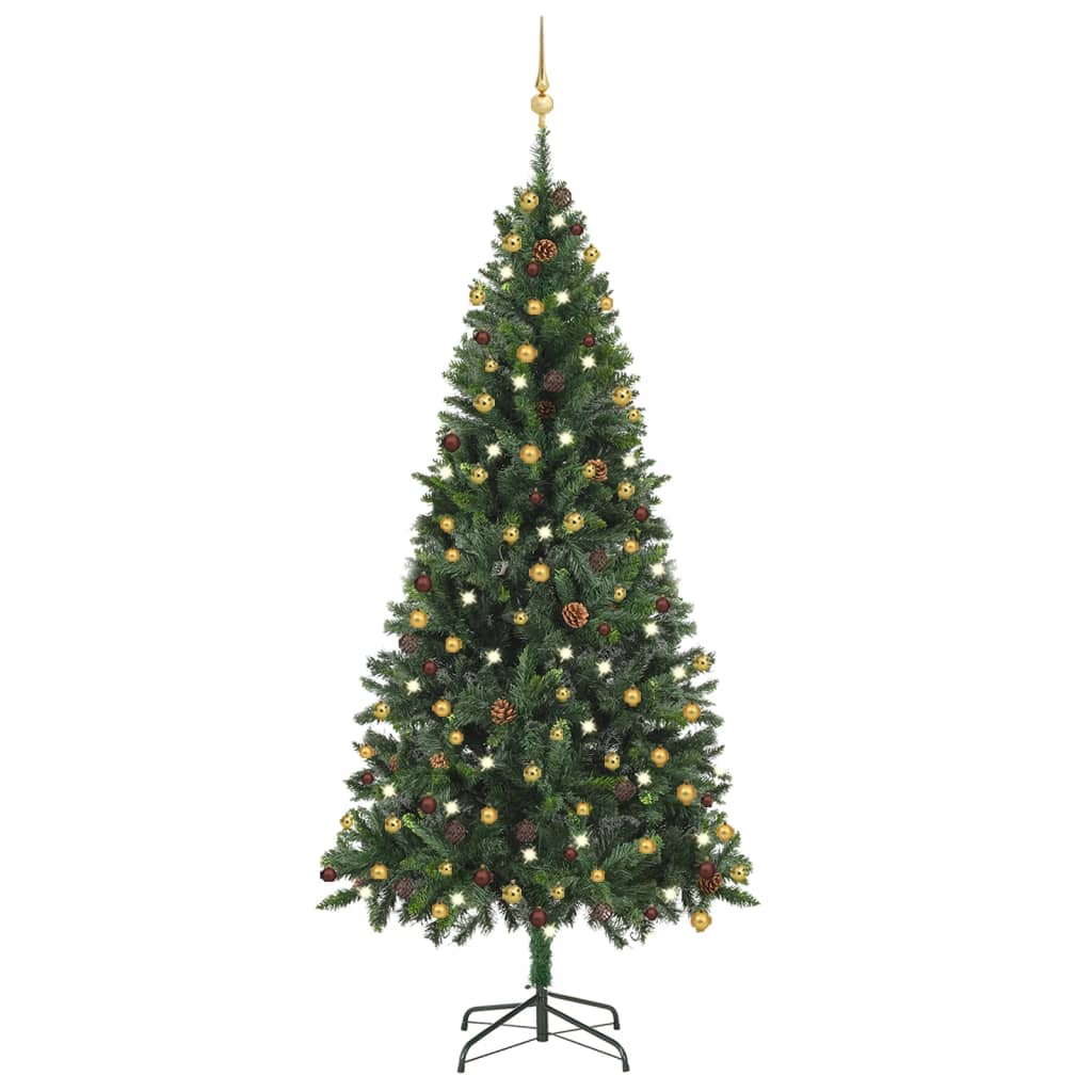 vidaXL Umelý vianočný stromček s LED a súpravou gulí 210 cm zelený