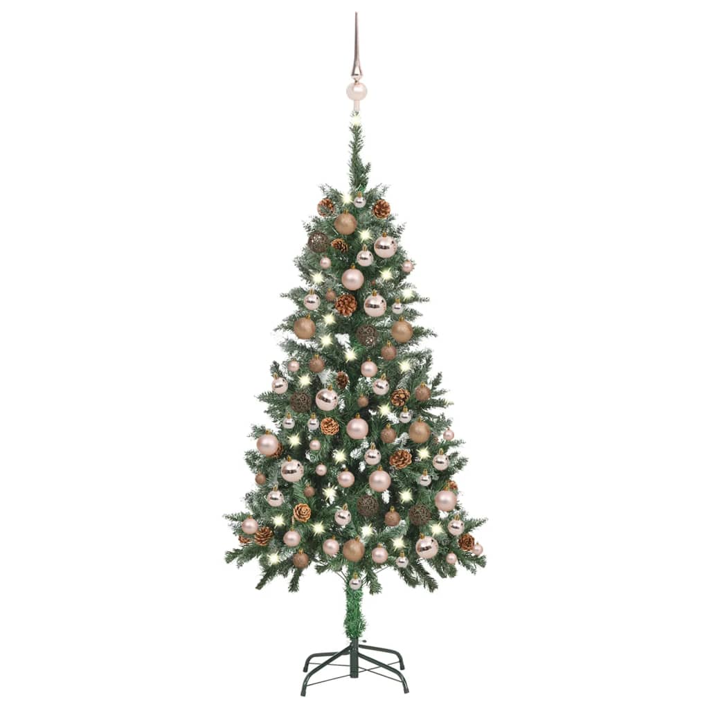 vidaXL Umelý vianočný stromček s LED, súpravou gulí a šiškami 150 cm