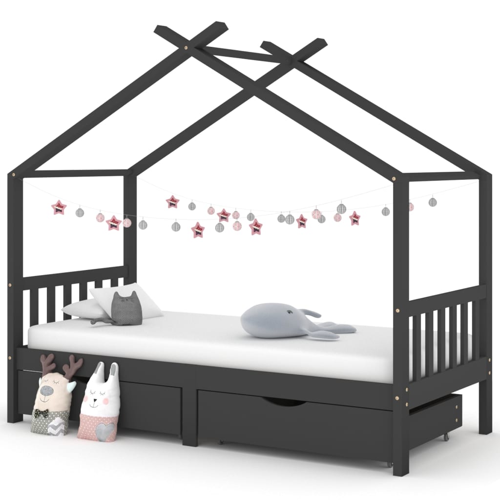 vidaXL Rám detskej postele so zásuvkami tmavosivý borovica 90x200 cm 