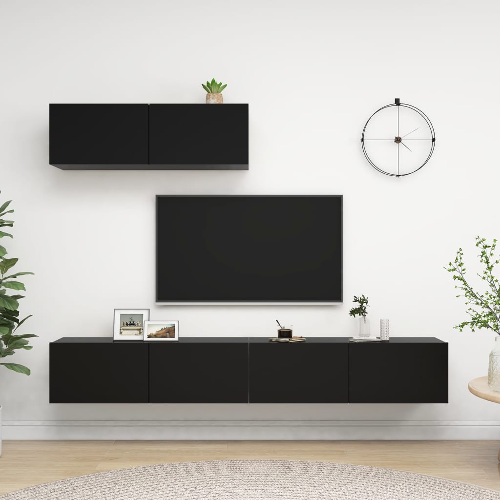 vidaXL 3-dielna súprava TV skriniek čierna drevotrieska 