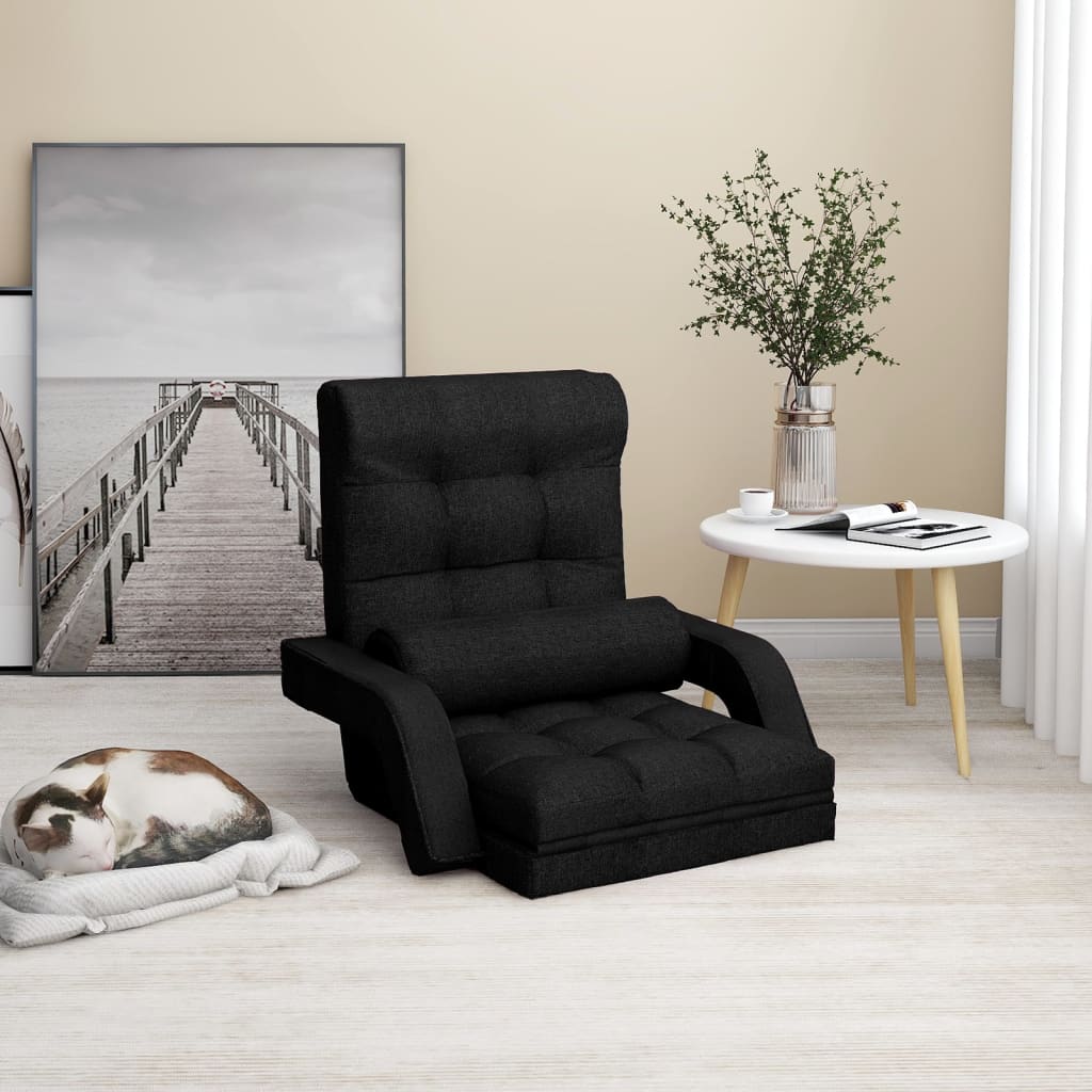 vidaXL Skladacia podlahová stolička s funkciou lôžka čierna látka