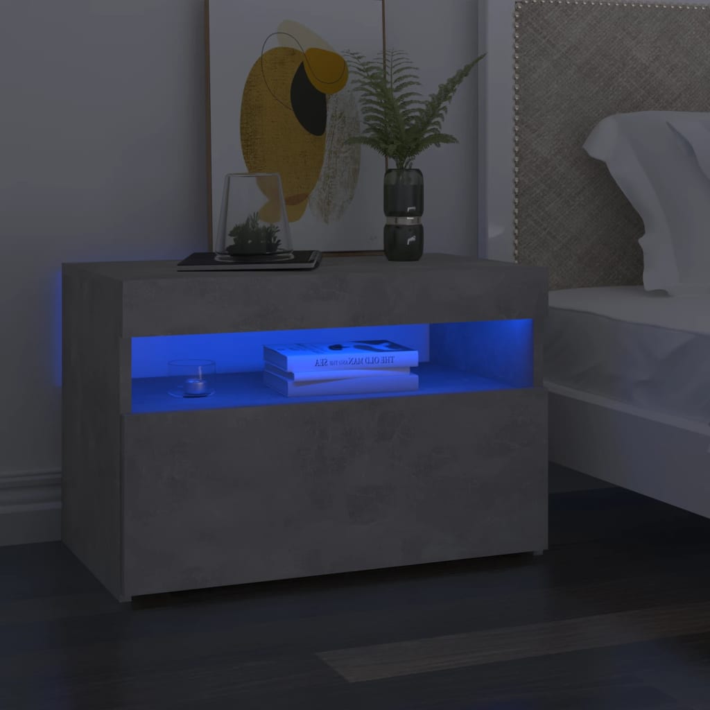 vidaXL Nočný stolík a LED svetlá betónovosivý 60x35x40 cm
