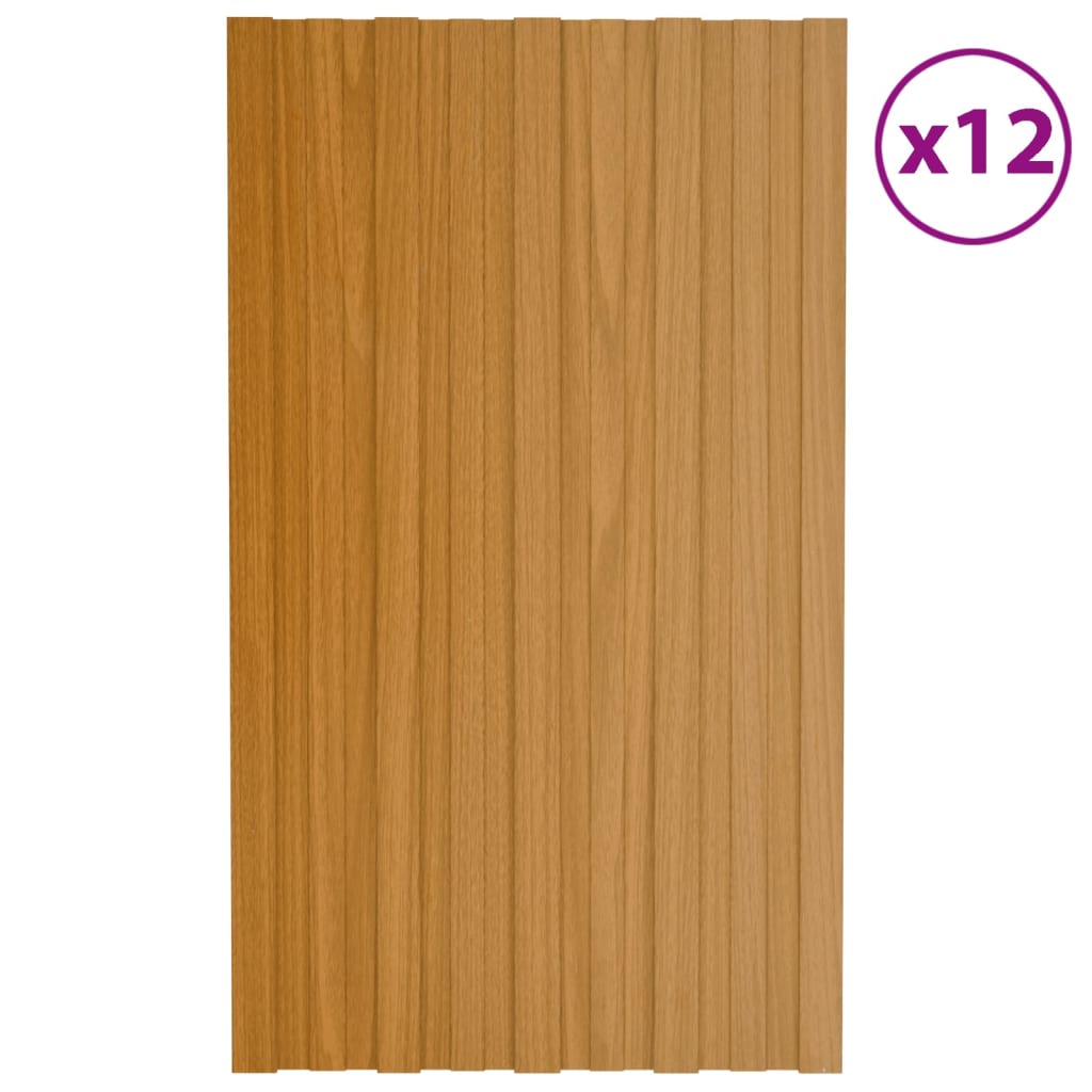 vidaXL Strešné panely 12 ks pozinkovaná oceľ bledé drevo 80x45 cm