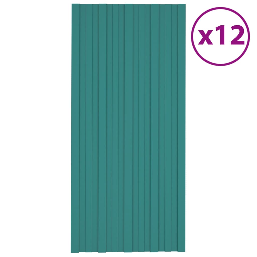 vidaXL Strešné panely 12 ks pozinkovaná oceľ zelené 100x45 cm