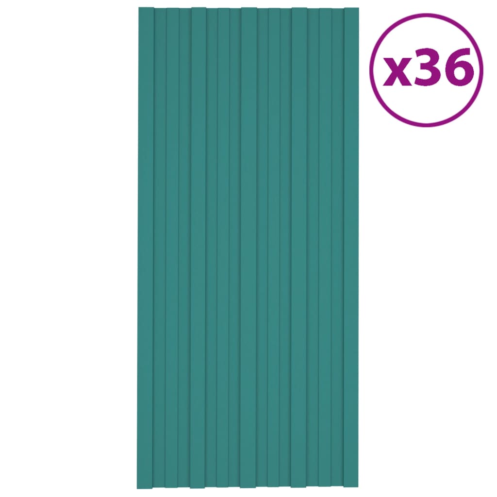 vidaXL Strešné panely 36 ks pozinkovaná oceľ zelené 100x45 cm