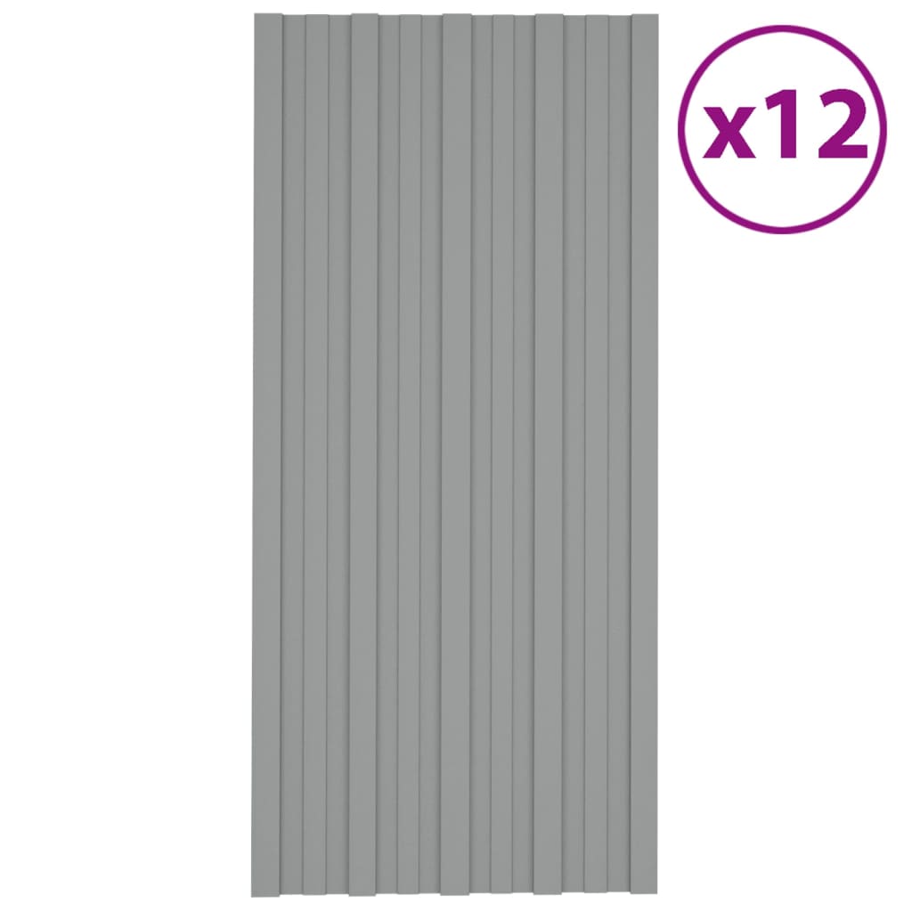 vidaXL Strešné panely 12 ks pozinkovaná oceľ sivé 100x45 cm