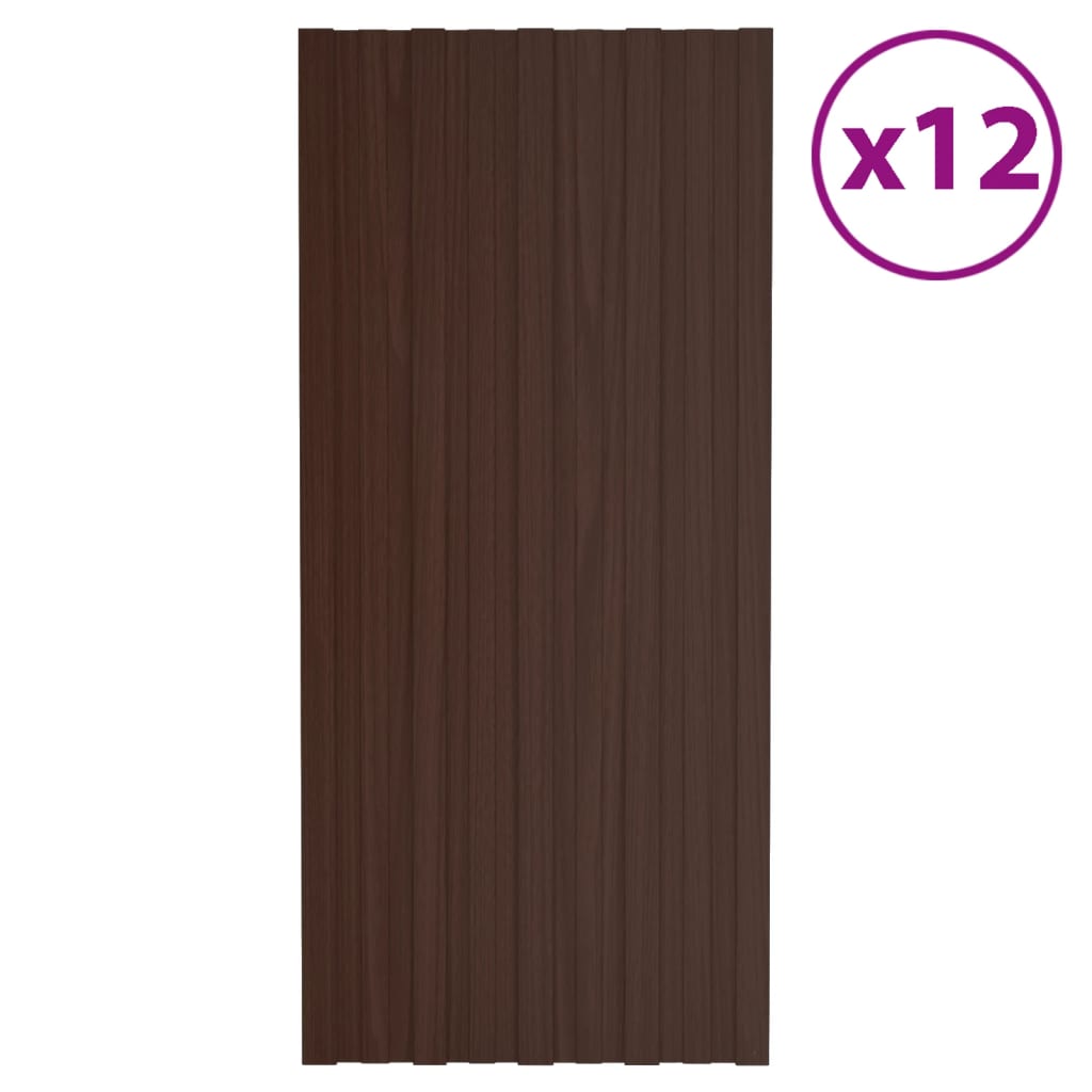 vidaXL Strešné panely 12 ks pozinkovaná oceľ hnedé 100x45 cm
