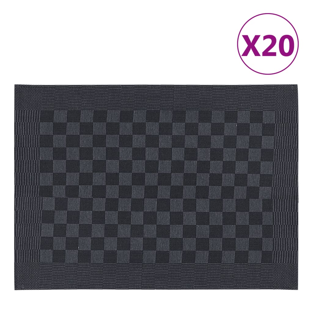 vidaXL Kuchynské utierky 20 ks čierno-šedé 50x70 cm bavlna