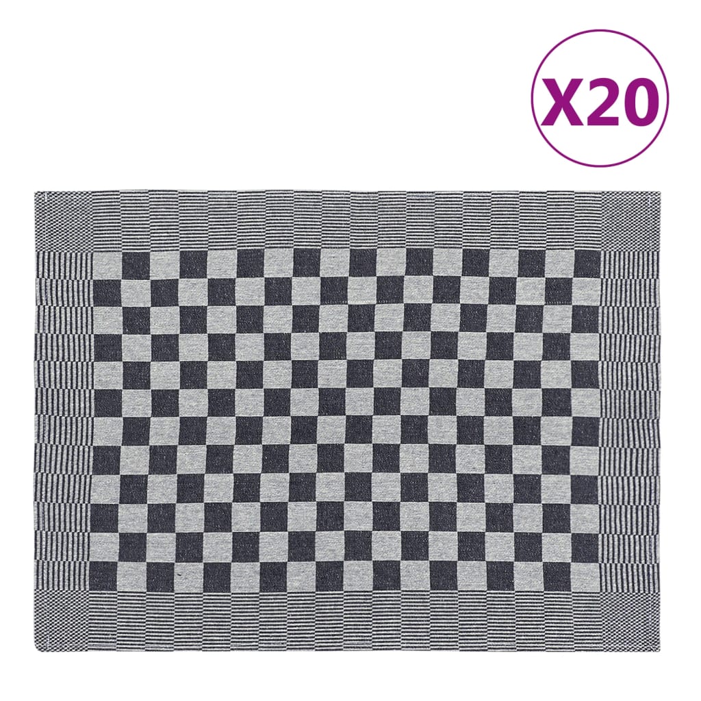 vidaXL Kuchynské utierky 20 ks čierno-biele 50x70 cm bavlna