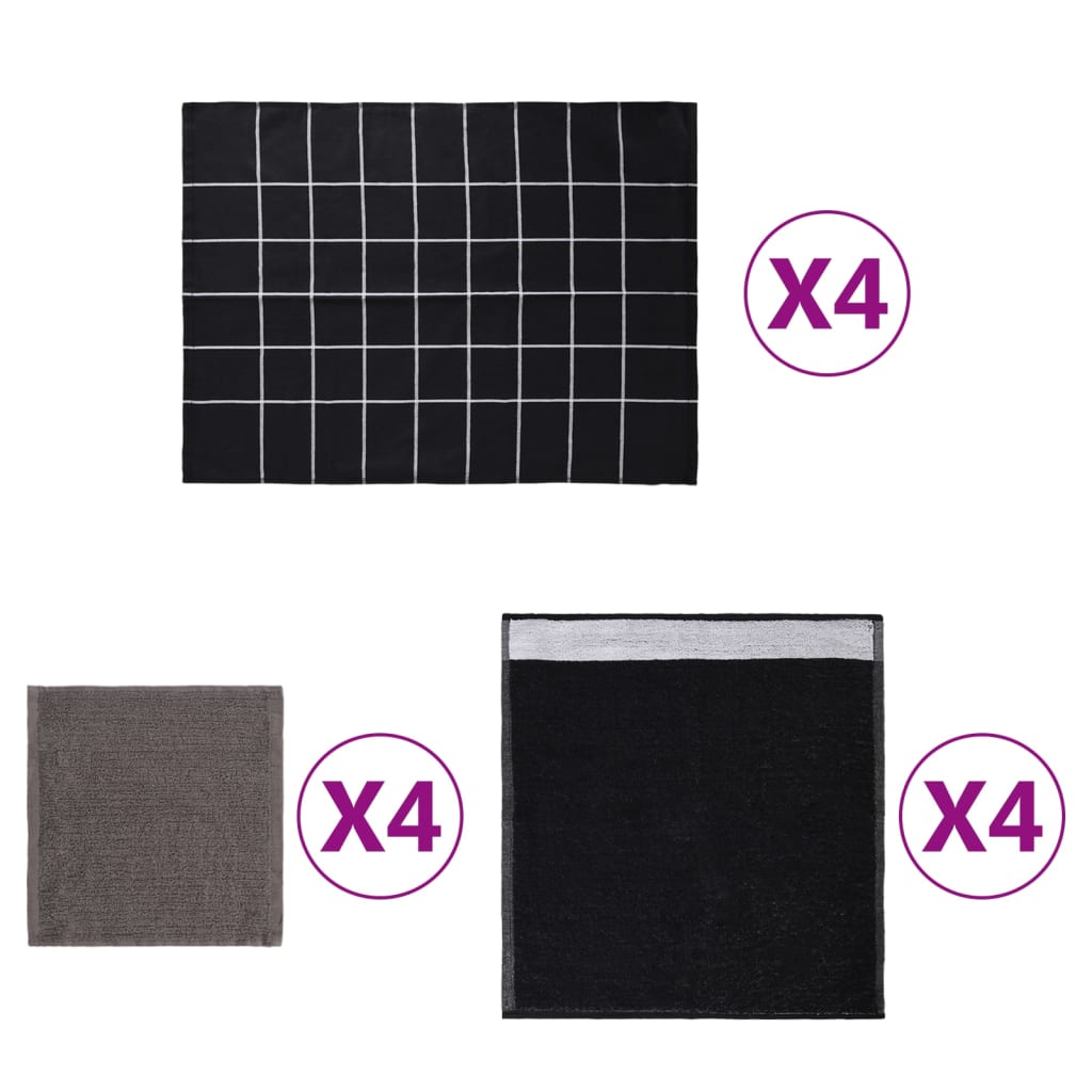 vidaXL 12-dielna súprava uterákov čierna bavlna