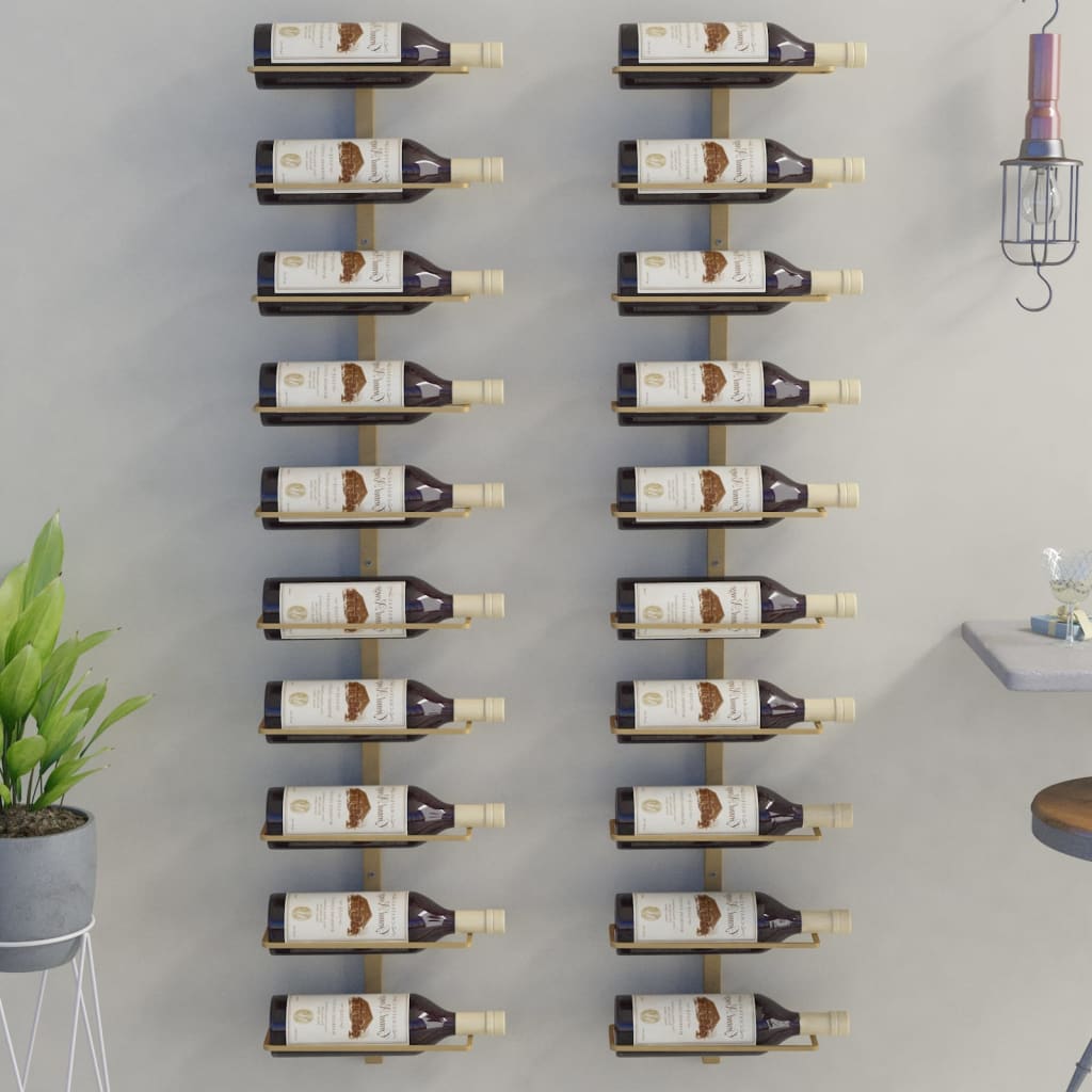 vidaXL Nástenný stojan na víno na 10 fliaš 2 ks zlatý kovový