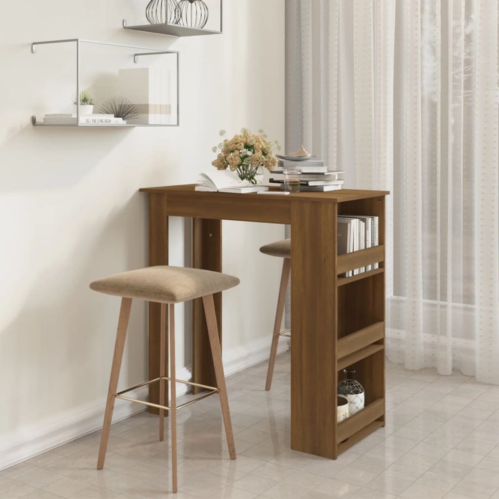 vidaXL Barový stôl s regálom hnedý dub 102x50x103,5 cm drevotrieska