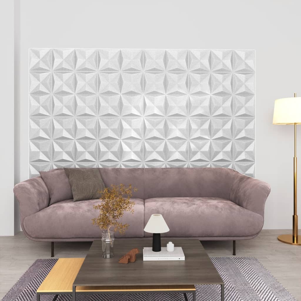 vidaXL 3D nástenné panely 12 ks 50x50 cm origami biele 3 m²