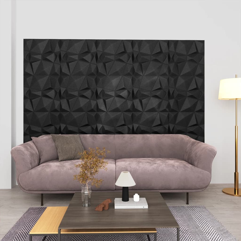 vidaXL 3D nástenné panely 12 ks 50x50 cm diamantové čierne 3 m²