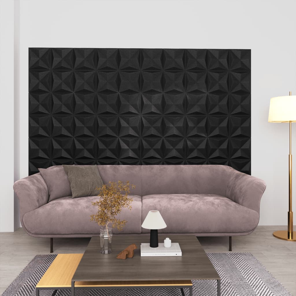 vidaXL 3D nástenné panely 12 ks 50x50 cm origami čierne 3 m²