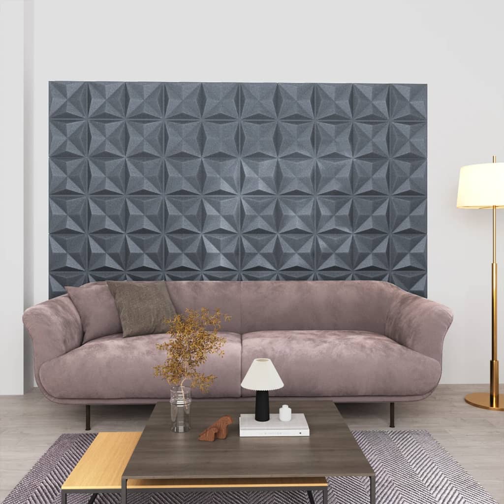 vidaXL 3D nástenné panely 12 ks 50x50 cm origami sivé 3 m²