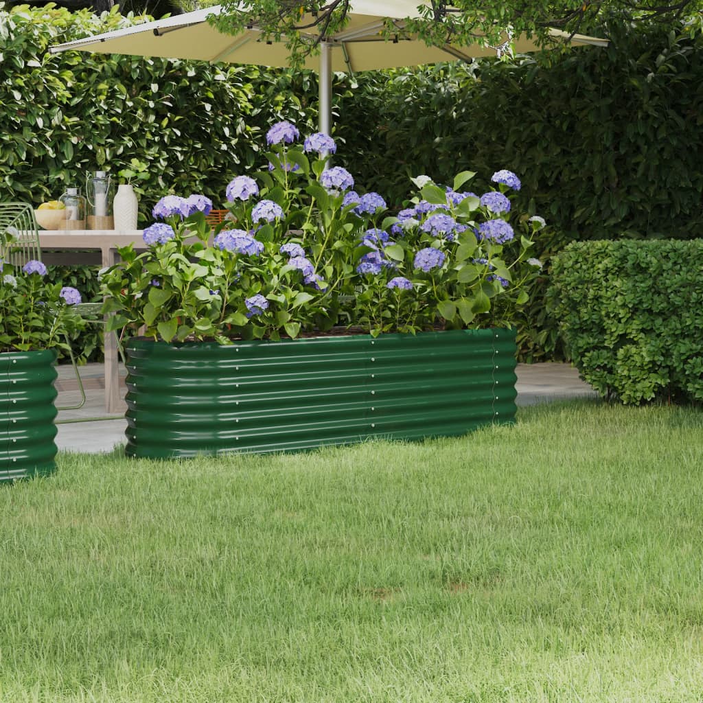 vidaXL Vyvýšený záhradný záhon práškovaná oceľ 152x40x36 cm zelený