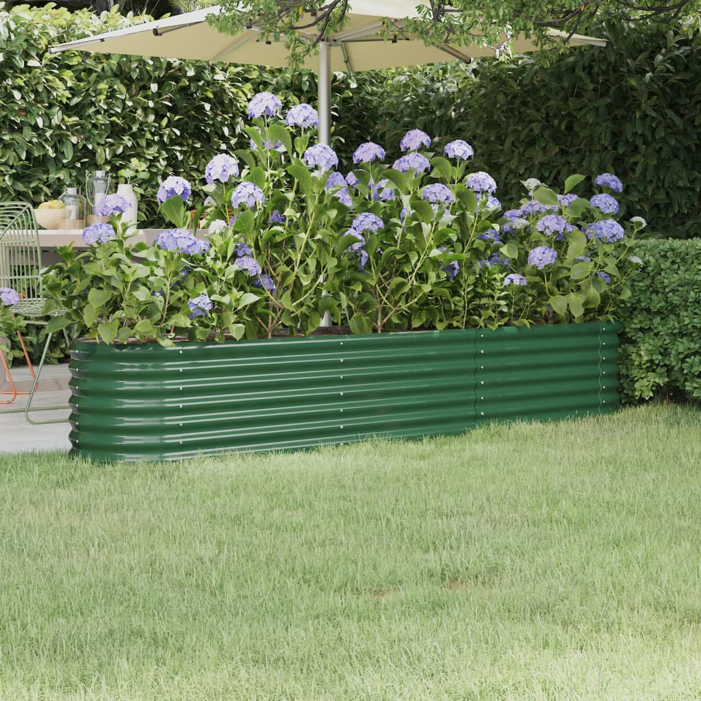 vidaXL Vyvýšený záhradný záhon práškovaná oceľ 224x40x36 cm zelený