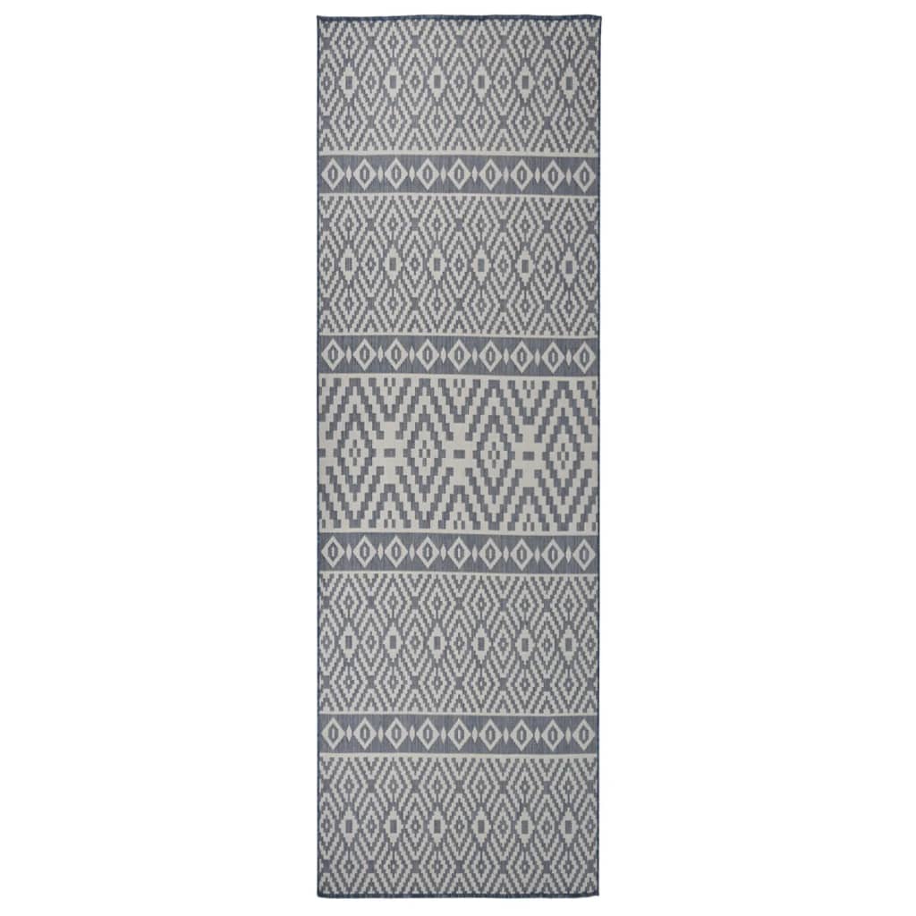 vidaXL Vonkajší koberec s plochým tkaním 80x250 cm modrý vzorovaný