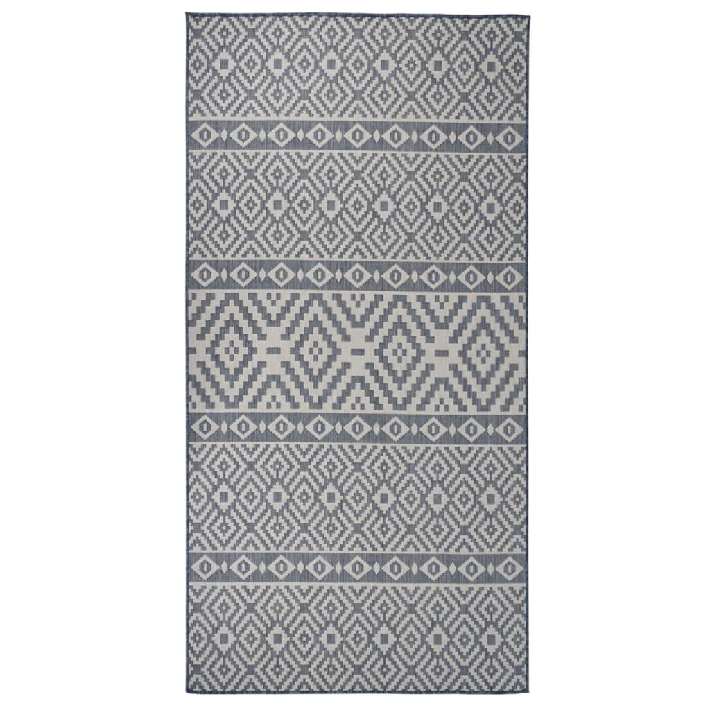 vidaXL Vonkajší koberec s plochým tkaním 100x200 cm modrý vzorovaný