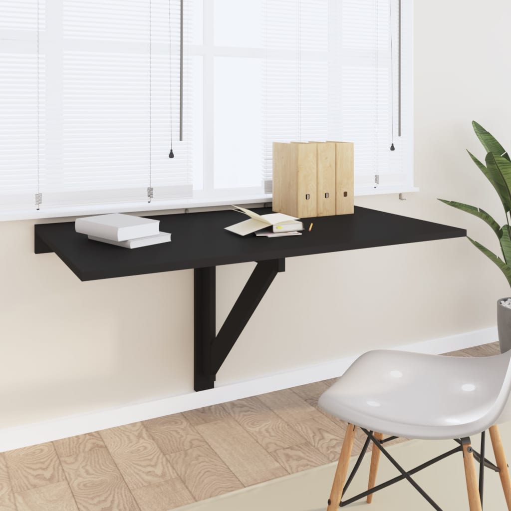 vidaXL Skladací nástenný stôl čierny 100x60x56 cm spracované drevo