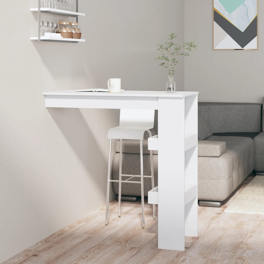 vidaXL Nástenný barový stôl lesklý biely 102x45x103,5 cm kompoz. drevo